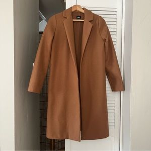 Zara Tan Open Mid Length Coat